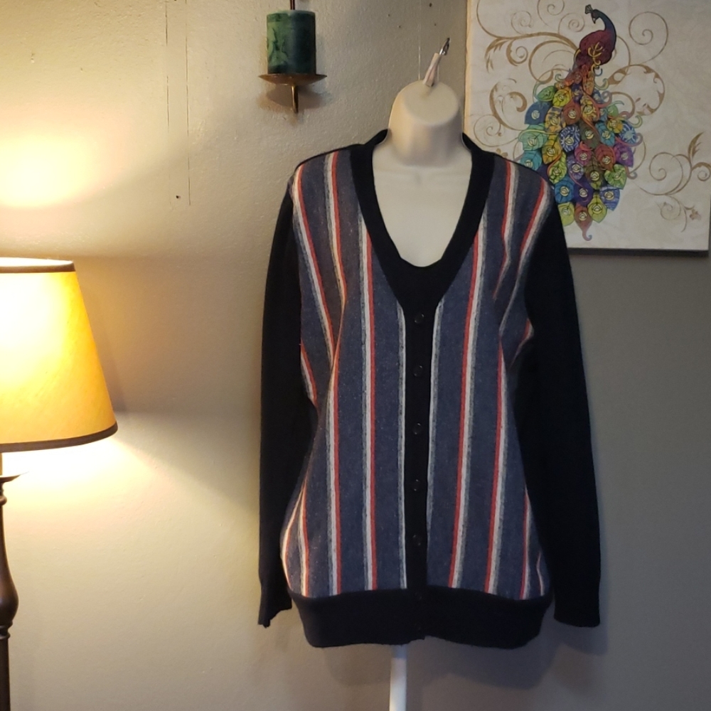 J. Crew Black and Gray Striped Cardigan